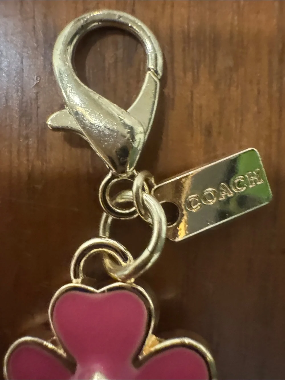 COACH Pink Enamel Flower Key Charm with Gold-Tone Hardware
